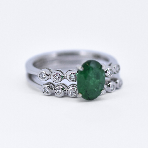 Show details for Emerald & Diamond Twin Ring Picture of Emerald & Diamond Twin Ring